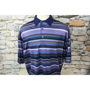 BUGATCHI UOMO New Men Polo Golf Shirt Blue Stripe Egyptian Mercerized Cotton 2XL